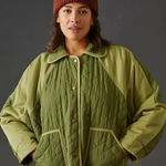 Pilcro Anthropologie  Oversized Quilted Colorblock Jacket Moss Green XL Photo 0