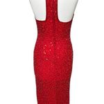 Scala  Vintage 80s Red Beaded Sequin Sheath Evening Dress Formal Glamourcore M Photo 5