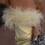 ZARA  Elegant Yellow Feathered sleeveless Satin Gown Dress evening party Photo 11