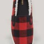 Old Navy Red and Black Plaid Slip-On Shoes | Size 8.5 Photo 1