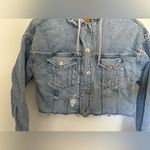 American Eagle cropped distressed denim jacket with hood XS Photo 11