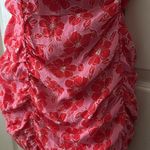 ZARA Women’s Pink Red Floral Ruched Bodycon Mini Dress Size Med Photo 7