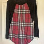 12 Pm By Mon Ami Gray and Red Plaid Detail Long Sleeve Tee Sz Small to Medium Photo 2