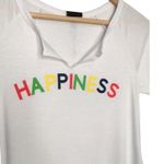 Bobeau New Happiness Rainbow Lettering Split V Neck Tee Shirt Boyfriend White XS Photo 2