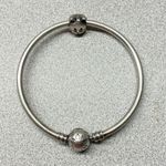 Pandora Sterling Silver Bangle Bracelet Cat Charm Safety Chain Clasp Photo 0