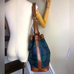 Ralph Lauren Black Watch Plaid LRG Leather Canvas Drawstring Bucket Shoulder Bag Photo 5