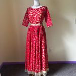 Vintage Handmade Red Embroidered Mesh Gown – Custom One of a Kind Size M Photo 1