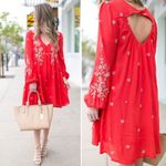 Free People Sweet Tennessee Red Floral Embroidery Open Peekaboo Back Dress Sz S Photo 1