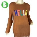 st. john's bay  BROWN "HELLO" MULTI-COLOR CREW NECK SWEATER NWT (L) Photo 1