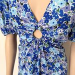 ASOS [] Blue Floral Print Puff Sleeve V-Neck O-Ring Fit & Flare Mini Dress Sz 12 Photo 10