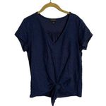 Current Air  Blue V Neck Knotted Hem Short Sleeve Shirt Small Photo 0