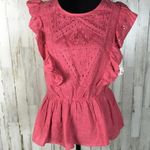 Hinge Nordstrom Eyelet Ruffle Peplum Top Blouse M Photo 3
