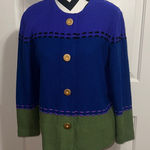 Steve Fabrikant Vintage Blue and Green Cardigan with Gold Buttons Size L Photo 0