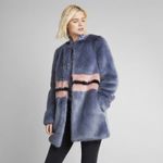 Shrimps Frederica Blue Pink Black Striped Colorblock Agnes Faux Fur Long Coat Size 10 Photo 2