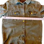 American Bazi  Army Green Button Down Distressed Denim Jacket Size S Photo 10