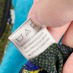 Damee Women's XL Abstract Print Zip Front Jacket Blue Yellow Green Ruffle Collar Photo 4