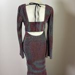 Dee Elly  Metallic Stripe Cutout Back Long Bell Sleeve Maxi Dress Multicolor M Photo 7