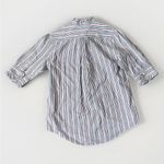 Ann Mashburn Button Down Shirt S elbow sleeve frill Linen Poplin Blue Pink Strip Photo 1