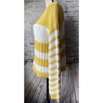 Hem & Thread ‎ Womens Sweater Musatrd Yellow Ivory Color Block Cotton Blend L Photo 2