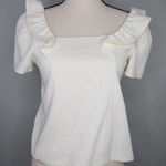 Madewell NEW  Crosshatch Ruffled‎ Top, XXS, white Photo 0