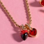 ALEX AND ANI Chocolate Covered Strawberry & Red Heart Pendant Duo Charm Necklace Photo 3