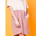 easel Loose Baggy Comfy Midi Short Sleeve Block Color Dress Hip Pockets Size M Photo 2