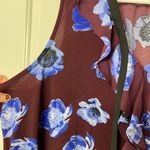 Elle NWOT women’s maroon purple blue floral sleeveless tie stretch blouse XXL Photo 2