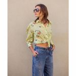 Sundays  Butterfly Flutter Print Button Down in Lime Photo 1