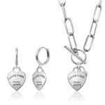 NIB Korean Brand Heart Chain Set Silver Photo 0