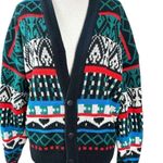 Vintage 70s Sasson Fair Isle V Neck Cardigan Sweater Oo La La Small Retro Black Photo 3