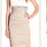 Eliza J Cream Taupe Crinkled Taffeta Jeweled Waist Double V Knee Length Dress 12 Photo 0