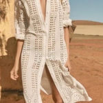 ZARA  Openwork Eyelet White Maxi Shirt Dress Long Sleeve Coverup Size XS Photo 0