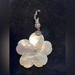 Pendant Flower, faux‎ mother of pearl with pave diamonds and blue sapphire Photo 1