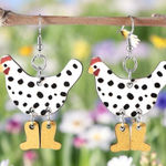 Hen boots design wooden dangle drop hook earrings‎ White Photo 0