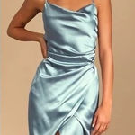 Lulus Hollywood Woman Dusty Blue Satin Midi Dress Size S Photo 0