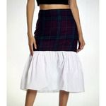 English Factory  Blue Tartan Plaid White Cotton Combo Midi Skirt Womens Size M* Photo 1