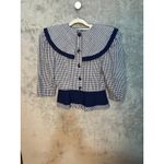 VTG Etoile Skirt Set Size 6 Navy Gingham Peplum Preppy Twee 80s 90s Heritage Blue Photo 3