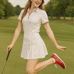 EP Pro Tour Tech Medium Polo Shirt Short Sleeve Half‎ Zip Striped Cuffs Womens White Photo 0