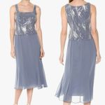 Alex Evenings  Tea Length Jacket Dress Wedding Formal Events Steel Blue SZ 18 NEW Photo 3