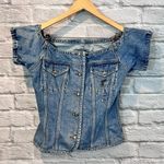Fiorucci Vintage 90’s Women’s Large  Denim Off the Shoulder Fitted Corset Top Photo 0