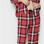 Victoria's Secret  Shimmer‎ Cotton Flannel long sleeve Pajama Set black pink plaid Photo 0