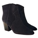 ZARA  Womens Sz 36 US 6 Suede Leather Cowboy Ankle Boots Black Block Heel Booties Photo 0