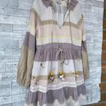 HEMANT & NANDITA Mana Striped Embroidered Cotton Blend Mini Dress small Tan Photo 3