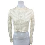 ASTR  Cream Crochet Knitted High Neck Long Sleeve Pullover Crop Sweater Top XS Photo 8