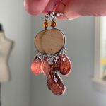 Wooden Panda Bear Dangle‎ Earrings Vintage Funky Earthy Brown Pink Artsy Jewelry Photo 2