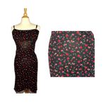 Stellino Floral Y2K Bodycon Dress Black Red Rose Print Lace Trim Women Size 8 Photo 1