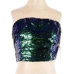 Lulus Dancefloor Favorite Green Multi Sequin Strapless Crop Top Size Small NWT Photo 2