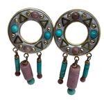 Vintage boho Aztec ethnic dangle beaded fringe earrings Pink Photo 0