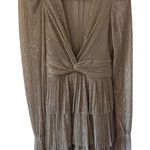 Sabina Musayev Felicie Gold Sequin Twist Front Tiered Mini Dress Long Sleeve Size M Photo 0