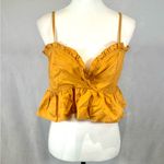 SheIn Mustard yellow 100% cotton ruffle bodice peplum crop top size large Photo 4